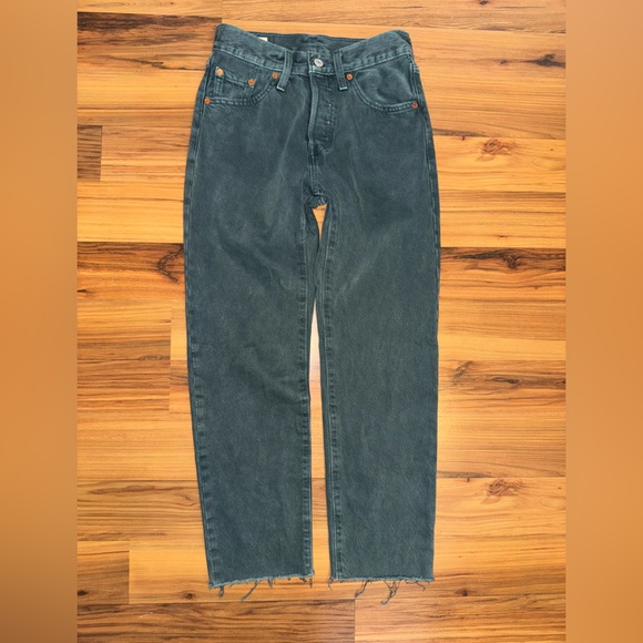 Levi’s 501 Premium Original Fit Button Fly Jeans Green Gray Distressed Hem - Picture 1 of 5